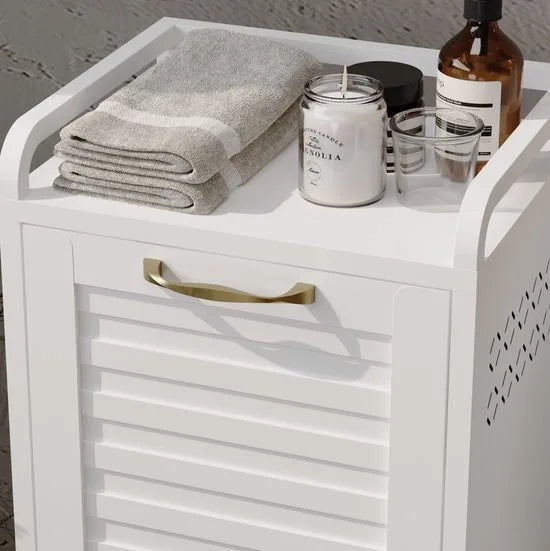 Furnstar Wasmand - Wasverzamelaar met Afneembare Waszak - Wasbox - Metalen Frame van Hoogwaardig Staal - 42 x 35 x 93 cm - Wit