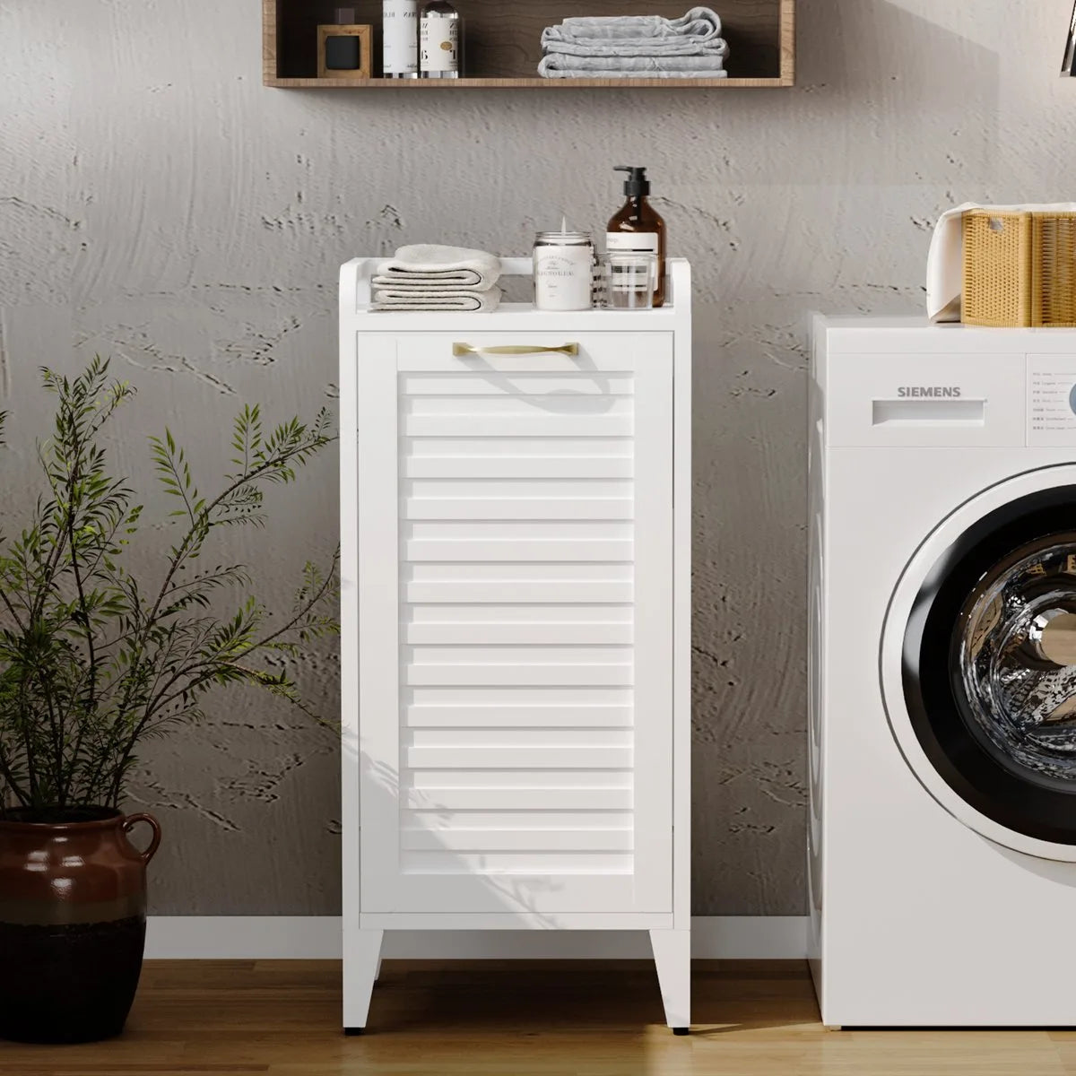 Furnstar Wasmand - Wasverzamelaar met Afneembare Waszak - Wasbox - Metalen Frame van Hoogwaardig Staal - 42 x 35 x 93 cm - Wit