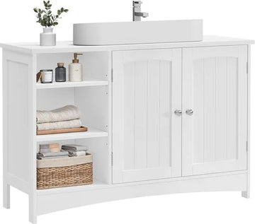 Furnstar - Wastafelonderkast - Badkamerkast - Extra lang - 30 x 90 x 60 cm - 2 deuren - Open vakken - In hoogte verstelbare planken - Wit