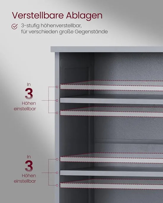 Furnstar - Wastafelonderkast - Badkamerkast - Extra lang - 30 x 90 x 60 cm - 2 deuren - Open vakken - In hoogte verstelbare planken - Wit – Duifgrijs
