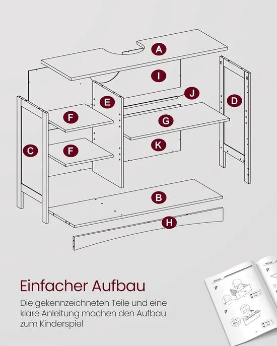 Furnstar - Wastafelonderkast - Badkamerkast - Extra lang - 30 x 90 x 60 cm - 2 deuren - Open vakken - In hoogte verstelbare planken - Duifgrijs - BBC410P36