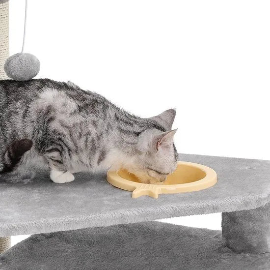 FurnStar - XXL Luxe Katten Krappaal Met Hangmat Hangende Mand & Katten Huisje - Activity Center - Grote Krappaal Klimpaal Met Speelset - Krabmeubel 164 CM Hoog - Sisal/Pluche - Grijs