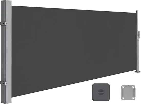 FurnStar - Zijwand - Windscherm - Uittrekbaar zijrolgordijn 160 x 350 cm - Zonwering - Ondoorzichtig - Balkon, terras, tuin - Lichtgrijs – Antraciet 140 x 300cm