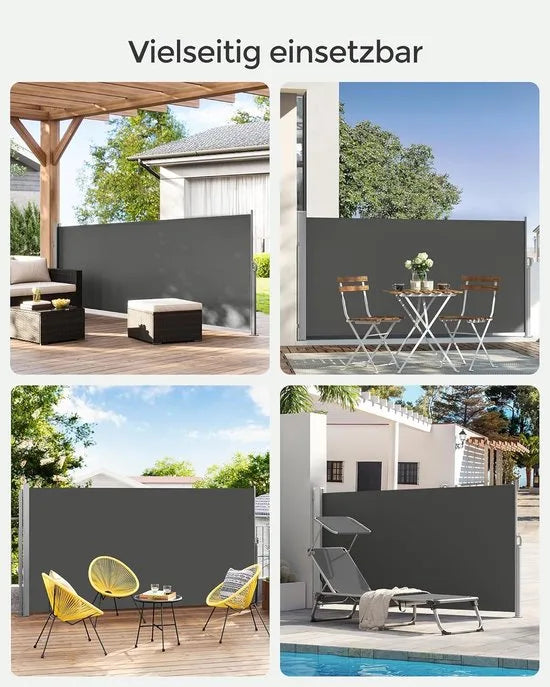 FurnStar - Zijwand - Windscherm - Uittrekbaar zijrolgordijn 160 x 350 cm - Zonwering - Ondoorzichtig - Balkon, terras, tuin - Lichtgrijs – Antraciet 140 x 300cm