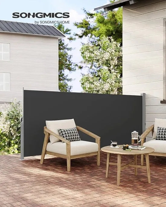 FurnStar - Zijwand - Windscherm - Uittrekbaar zijrolgordijn 160 x 350 cm - Zonwering - Ondoorzichtig - Balkon, terras, tuin - Lichtgrijs – Antraciet 140 x 300cm