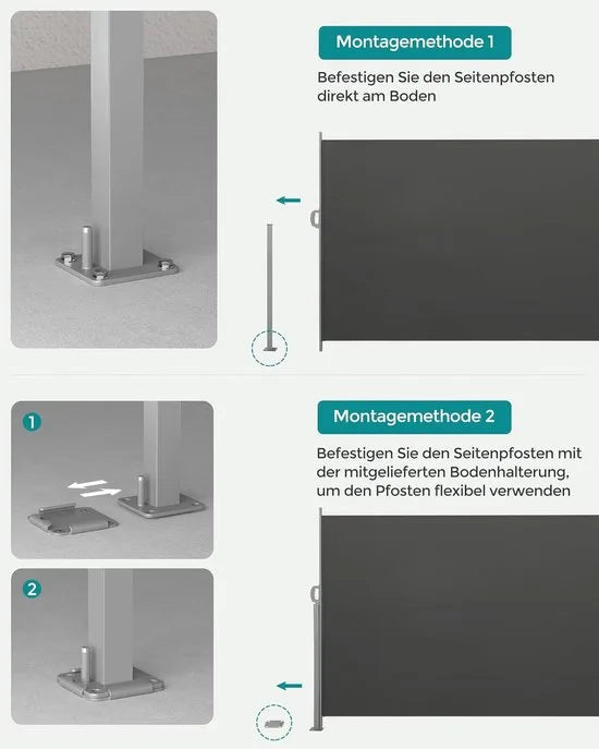 FurnStar - Zijwand - Windscherm - Uittrekbaar zijrolgordijn 160 x 350 cm - Zonwering - Ondoorzichtig - Balkon, terras, tuin - Lichtgrijs – Antraciet 140 x 300cm