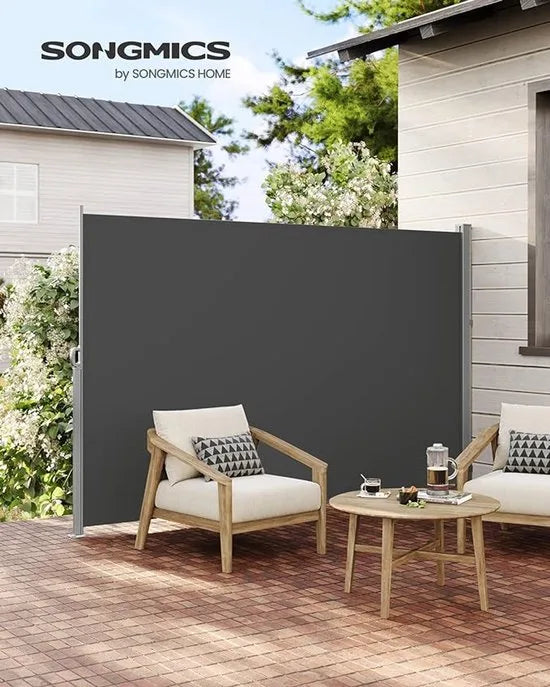 FurnStar - Zijwand - Windscherm - Uittrekbaar zijrolgordijn 160 x 350 cm - Zonwering - Ondoorzichtig - Balkon, terras, tuin - Lichtgrijs – Antraciet 180 x 450cm