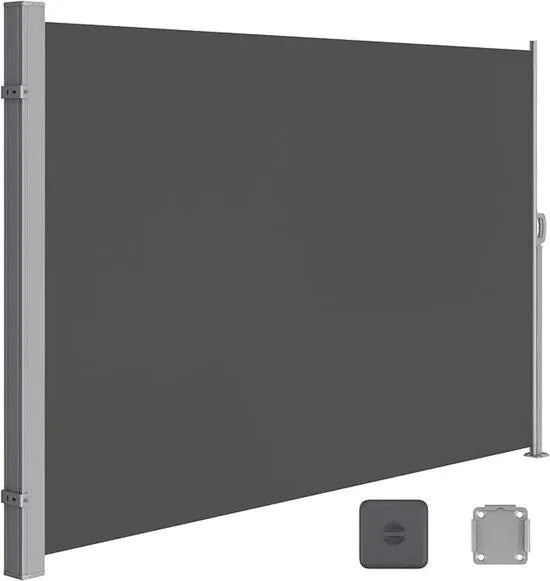 FurnStar - Zijwand - Windscherm - Uittrekbaar zijrolgordijn 160 x 350 cm - Zonwering - Ondoorzichtig - Balkon, terras, tuin - Lichtgrijs – Antraciet 200 x 300cm