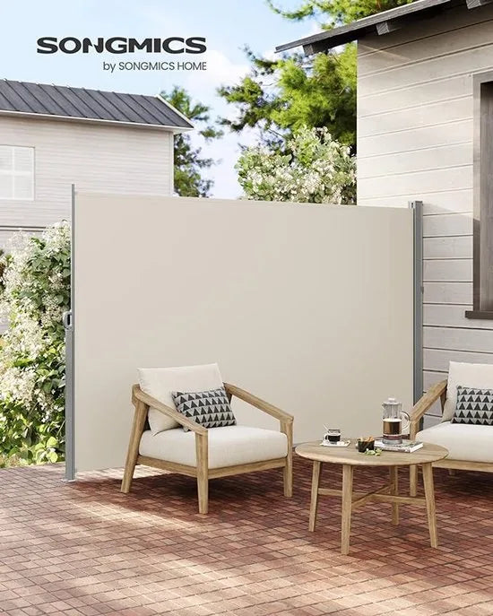 FurnStar - Zijwand - Windscherm - Uittrekbaar zijrolgordijn 160 x 350 cm - Zonwering - Ondoorzichtig - Balkon, terras, tuin - Lichtgrijs – Beige 200 x 300cm