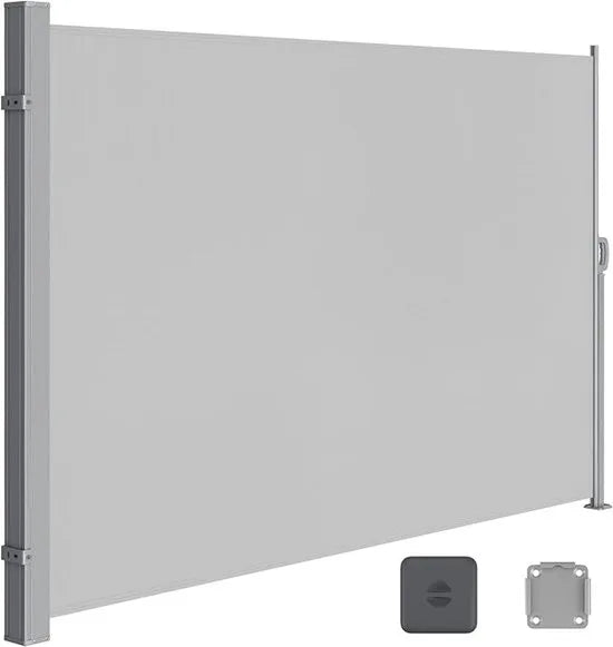 FurnStar - Zijwand - Windscherm - Uittrekbaar zijrolgordijn 160 x 350 cm - Zonwering - Ondoorzichtig - Balkon, terras, tuin - Lichtgrijs – Lichtgrijs 200 x 350cm