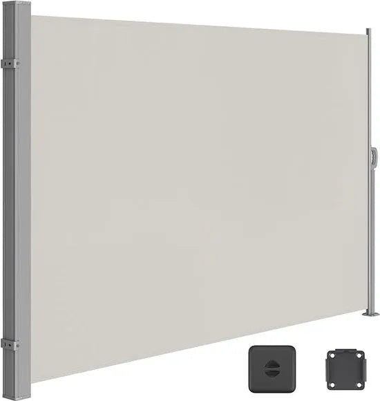 FurnStar - Zijwand - Windscherm - Uittrekbaar zijrolgordijn 160 x 350 cm - Zonwering - Ondoorzichtig - Balkon, terras, tuin - Lichtgrijs – Beige 200 x 350cm