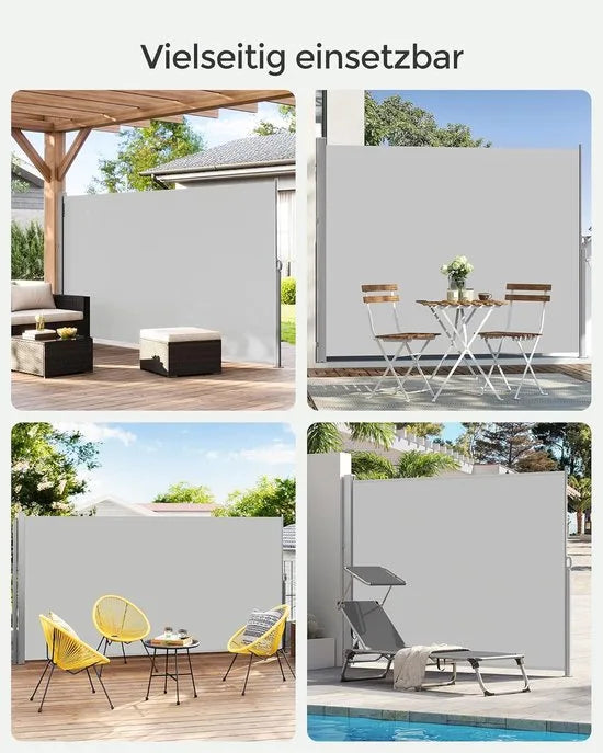 FurnStar - Zijwand - Windscherm - Uittrekbaar zijrolgordijn 160 x 350 cm - Zonwering - Ondoorzichtig - Balkon, terras, tuin - Lichtgrijs – Lichtgrijs 200 x 350cm