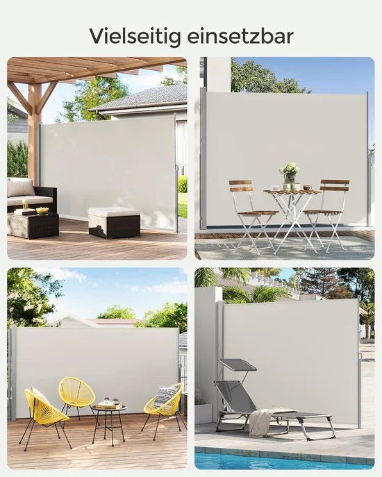 FurnStar - Zijwand - Windscherm - Uittrekbaar zijrolgordijn 160 x 350 cm - Zonwering - Ondoorzichtig - Balkon, terras, tuin - Lichtgrijs – Beige 200 x 350cm