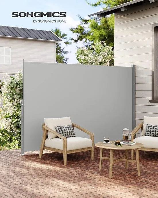 FurnStar - Zijwand - Windscherm - Uittrekbaar zijrolgordijn 160 x 350 cm - Zonwering - Ondoorzichtig - Balkon, terras, tuin - Lichtgrijs – Lichtgrijs 200 x 350cm