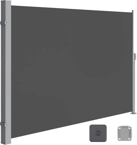 FurnStar - Zijwand - Windscherm - Uittrekbaar zijrolgordijn 160 x 350 cm - Zonwering - Ondoorzichtig - Balkon, terras, tuin - Lichtgrijs – Antraciet 200 x 400cm