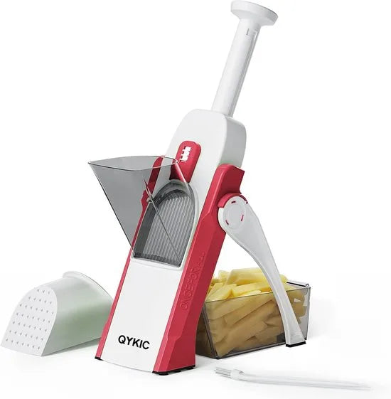 Groentesnijder, voor eens en altijd Verstelbare Groentesnijder Genius Mandoline Groentesnijder Aardappelsnijder Uiensnijder (Rood)