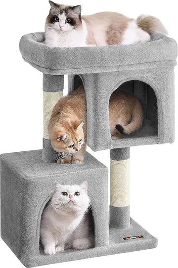 Grote Krabpaal voor meerdere Katten, Kat Condo met Hangmat, Kattenpaal, 96 cm, lichtgrijs
