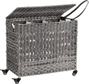 Handgeweven Polyrattan Wasmand met 3 Compartimenten - Grijs - LCB083G02