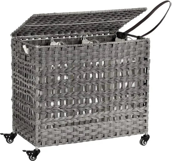 Handgeweven Polyrattan Wasmand met 3 Compartimenten - Grijs - LCB083G02