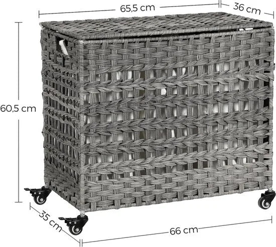 Handgeweven Polyrattan Wasmand met 3 Compartimenten - Grijs - LCB083G02