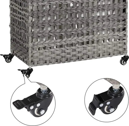 Handgeweven Polyrattan Wasmand met 3 Compartimenten - Grijs - LCB083G02
