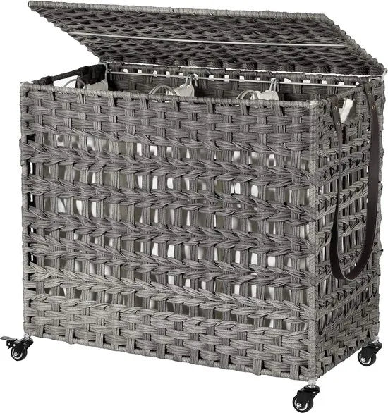 Handgeweven Polyrattan Wasmand met 3 Compartimenten - Grijs - LCB083G02