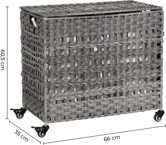 Handgeweven Polyrattan Wasmand met 3 Compartimenten - Grijs - LCB083G02