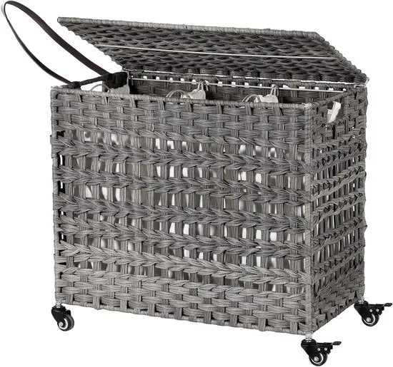 Handgeweven Polyrattan Wasmand met 3 Compartimenten - Grijs - LCB083G02