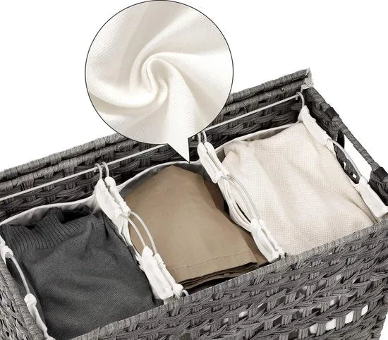 Handgeweven Polyrattan Wasmand met 3 Compartimenten - Grijs - LCB083G02