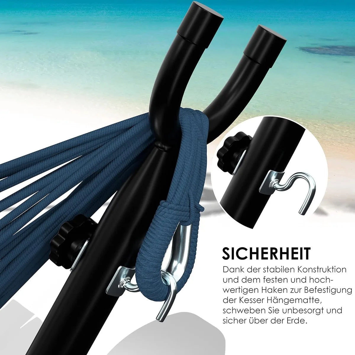 Hangmat - Hangmat met Standaard - dubbele hangmat voor 2 personen - stabiel frame - 200 kg draagvermogen binnen en buiten XXL tuin - vor zwembad - balkon - terras - Grijs kleur – Blauw