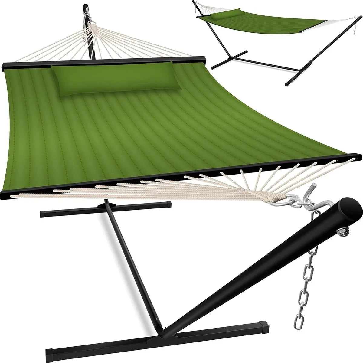 Hangmat - Hangmat met Standaard - hangmat 2 persoons - met metalen frame - voor Tuin Balkon Terras - Antraciet kleur – Khaki
