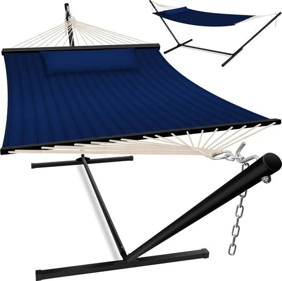 Hangmat - Hangmat met Standaard - hangmat 2 persoons - met metalen frame - voor Tuin Balkon Terras - Antraciet kleur – Marineblauw