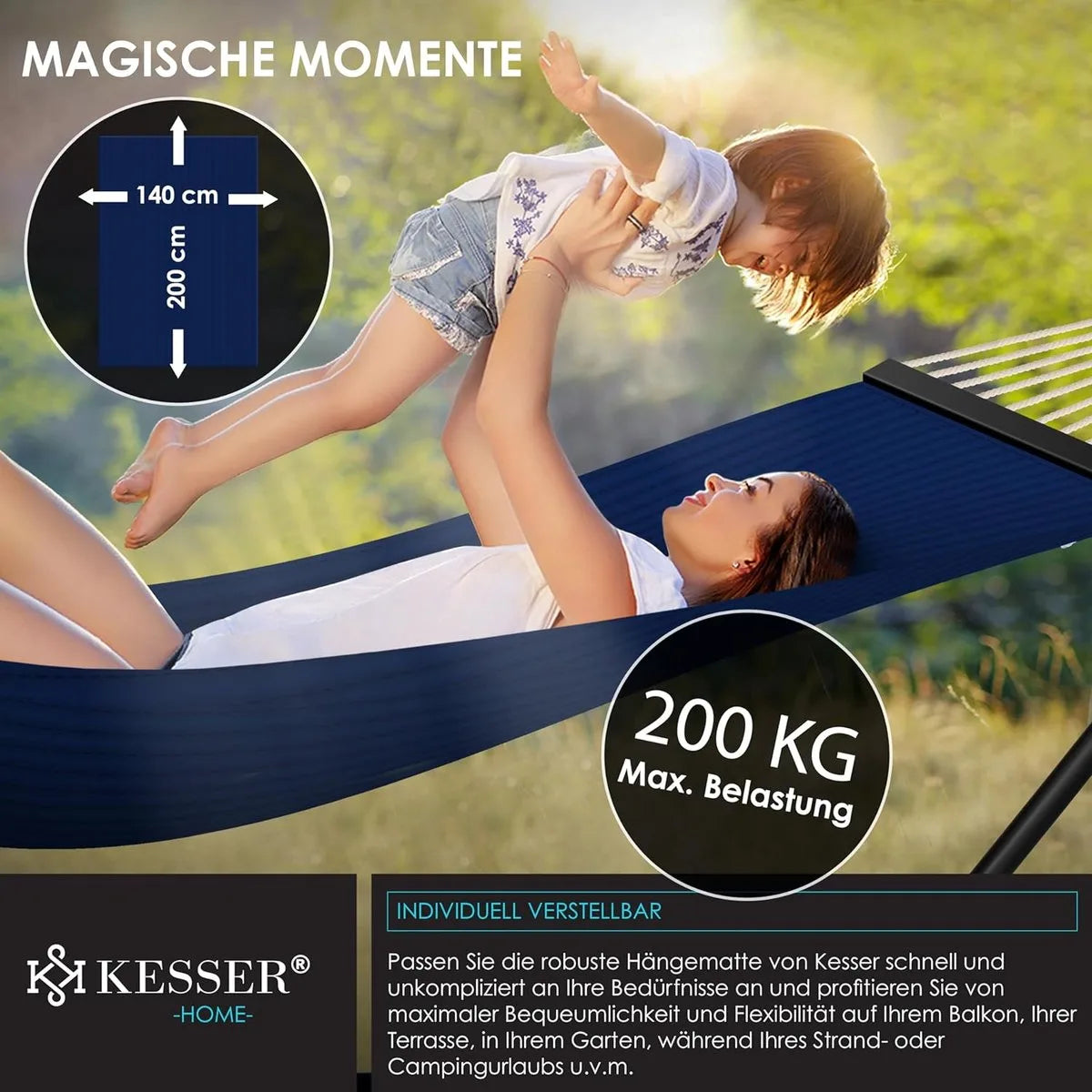 Hangmat - Hangmat met Standaard - hangmat 2 persoons - met metalen frame - voor Tuin Balkon Terras - Antraciet kleur – Marineblauw