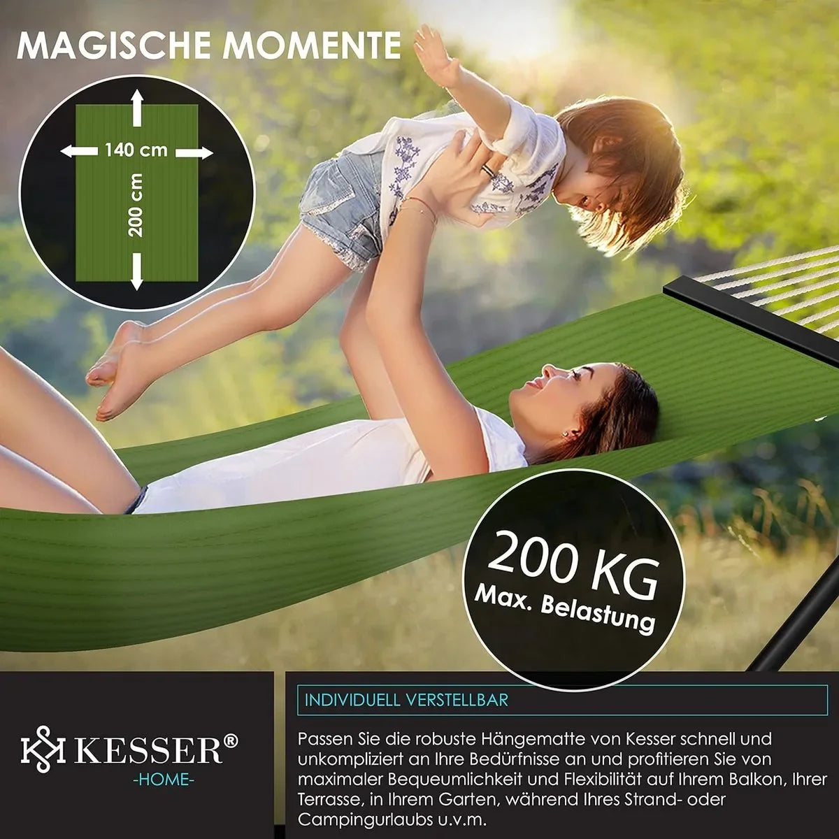 Hangmat - Hangmat met Standaard - hangmat 2 persoons - met metalen frame - voor Tuin Balkon Terras - Antraciet kleur – Khaki