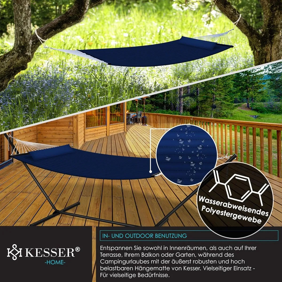 Hangmat - Hangmat met Standaard - hangmat 2 persoons - met metalen frame - voor Tuin Balkon Terras - Antraciet kleur – Marineblauw