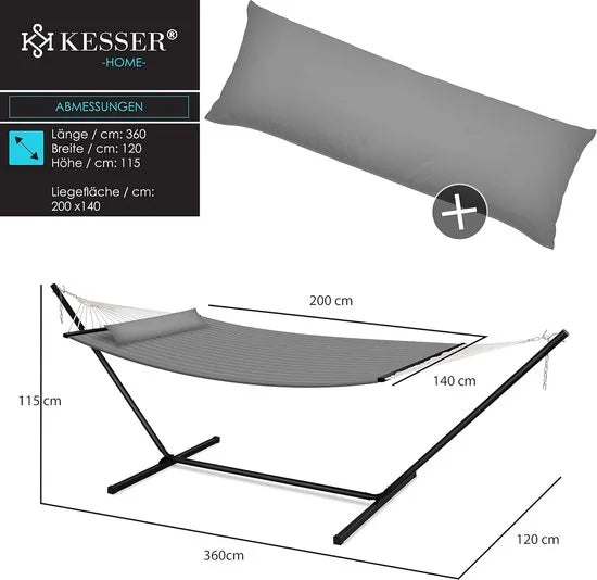 Hangmat - Hangmat met Standaard - hangmat 2 persoons - met metalen frame - voor Tuin Balkon Terras - Antraciet kleur – Grijs