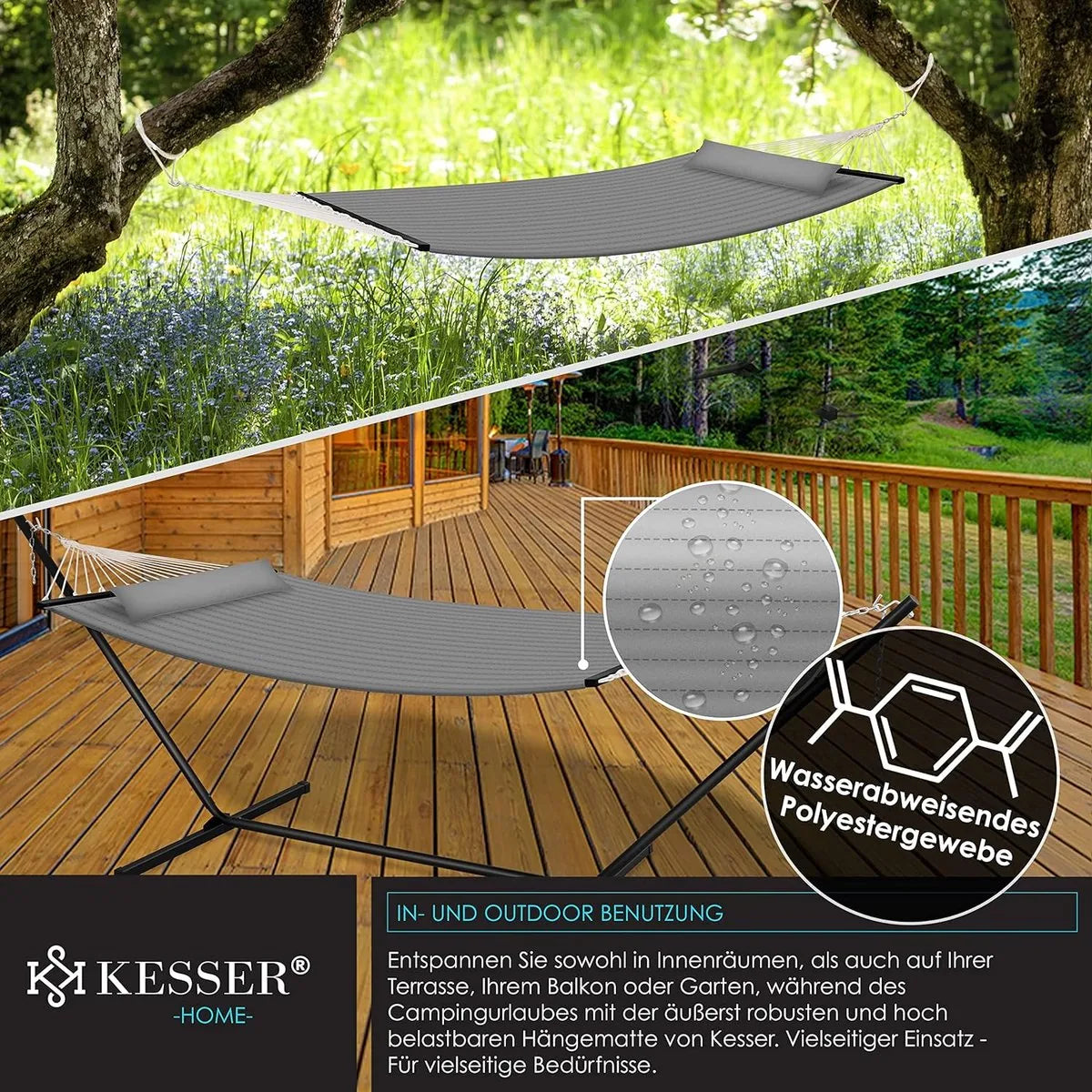 Hangmat - Hangmat met Standaard - hangmat 2 persoons - met metalen frame - voor Tuin Balkon Terras - Antraciet kleur – Grijs