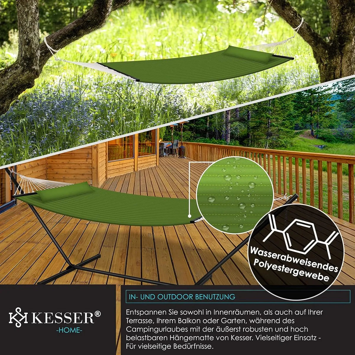 Hangmat - Hangmat met Standaard - hangmat 2 persoons - met metalen frame - voor Tuin Balkon Terras - Antraciet kleur – Khaki