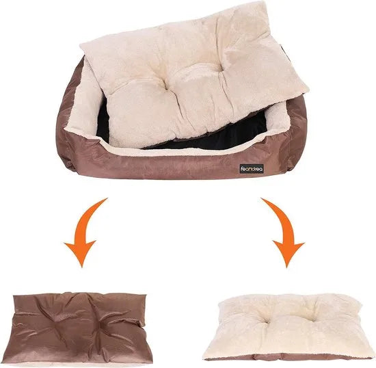 hondenmand, hondensofa, hondenkussen, binnenkussen aan beide zijden te gebruiken, 65 x 55 x 17 cm, bruin PGW03Z