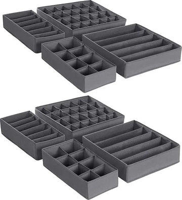 Hoppa! opbergdozen voor ondergoed (set van 8), opbergdoos, lade-organizer, opbergsysteem voor garderobe, voor bh's, ondergoed, sokken, stropdassen, vouwdozen, stoffen dozen,Grijs