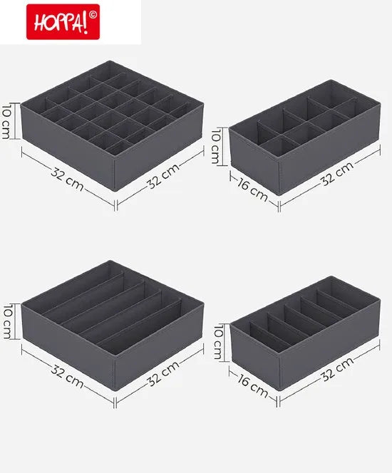 Hoppa! opbergdozen voor ondergoed (set van 8), opbergdoos, lade-organizer, opbergsysteem voor garderobe, voor bh's, ondergoed, sokken, stropdassen, vouwdozen, stoffen dozen,Grijs
