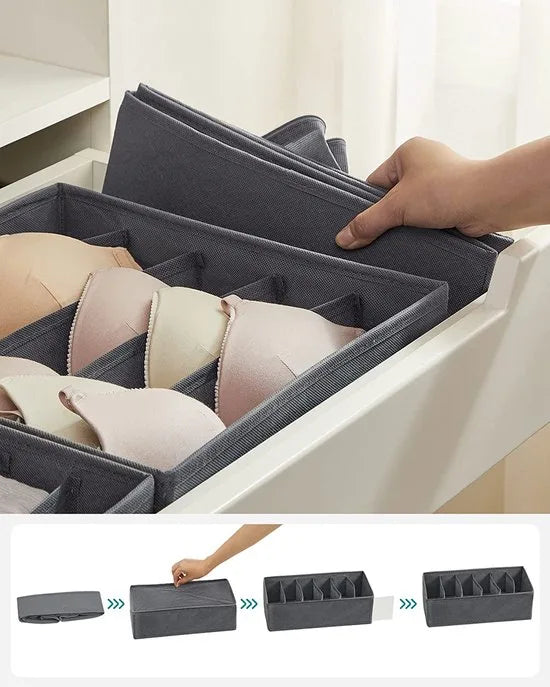 Hoppa! opbergdozen voor ondergoed (set van 8), opbergdoos, lade-organizer, opbergsysteem voor garderobe, voor bh's, ondergoed, sokken, stropdassen, vouwdozen, stoffen dozen,Grijs