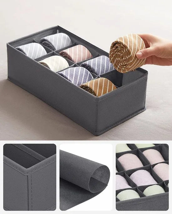 Hoppa! opbergdozen voor ondergoed (set van 8), opbergdoos, lade-organizer, opbergsysteem voor garderobe, voor bh's, ondergoed, sokken, stropdassen, vouwdozen, stoffen dozen,Grijs