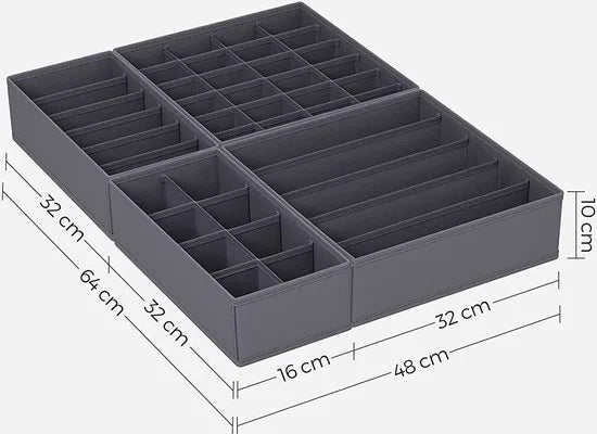 Hoppa! opbergdozen voor ondergoed (set van 8), opbergdoos, lade-organizer, opbergsysteem voor garderobe, voor bh's, ondergoed, sokken, stropdassen, vouwdozen, stoffen dozen,Grijs