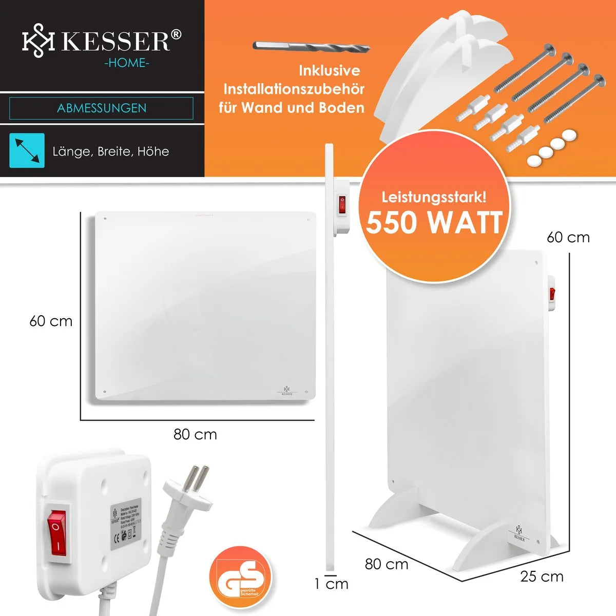 Kesser Infrarood Verwamingspaneel - 550 Watt - Infrarood kachel - Energiezuinig - Heater