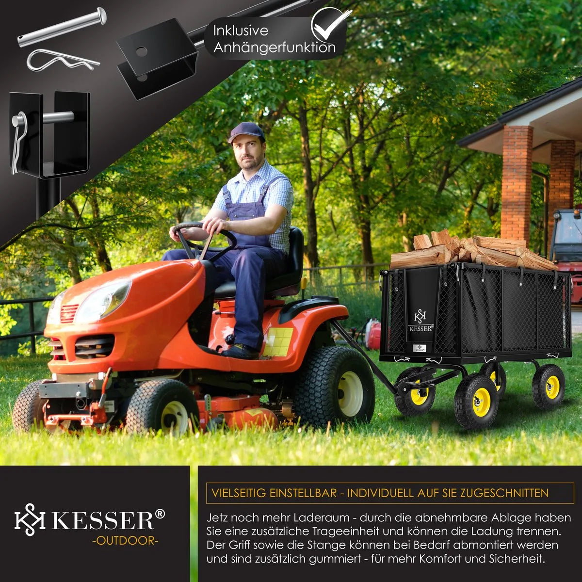 KESSER® Tuinkar Handtrekwagen 550 kg belastbare transportkar tuinkar afneembaar zeil gereedschapswagen veelzijdig te gebruiken incl. handschoenen - 550Kg (Zwart)