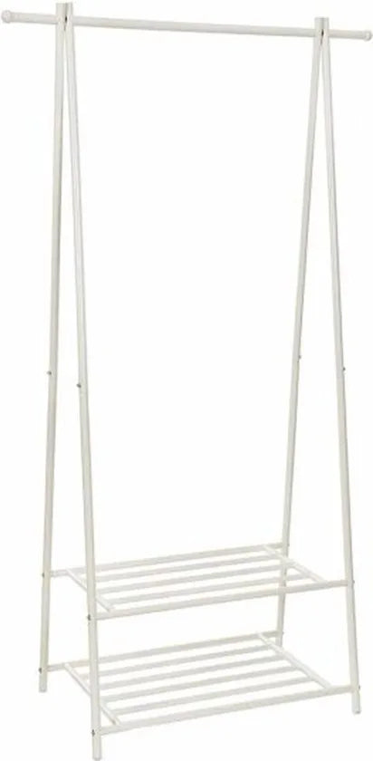 Kledingrek met 2 Planken – Kapstok en Kledingstang – Garderobe van Metaal – Wit