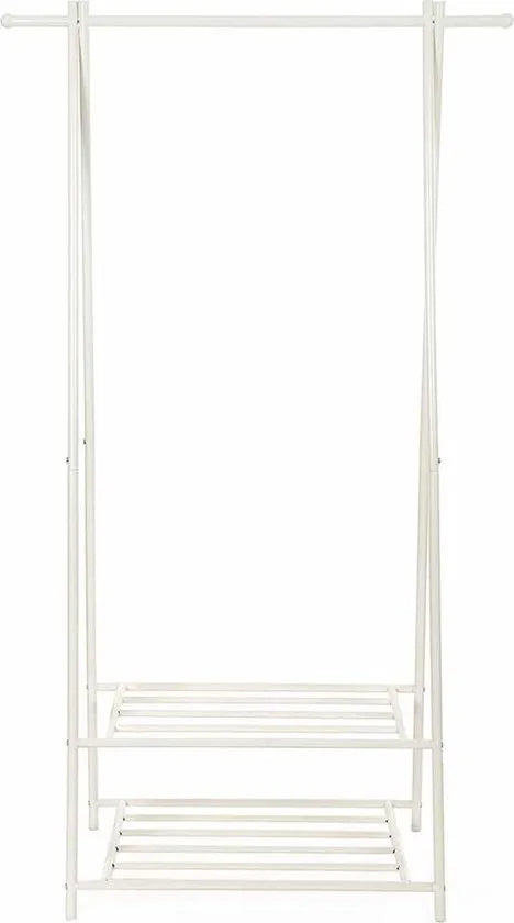 Kledingrek met 2 Planken – Kapstok en Kledingstang – Garderobe van Metaal – Wit