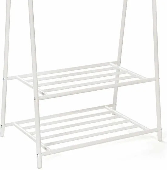 Kledingrek met 2 Planken – Kapstok en Kledingstang – Garderobe van Metaal – Wit