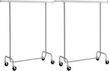 Kledingrek, Set Van 2 Kledingstangen Met Wieltjes, Garderobestek, Van Metaal, Tot 130 Kg Belastbaar, Lengte 110-150 Cm, Verchroomd, Zilver